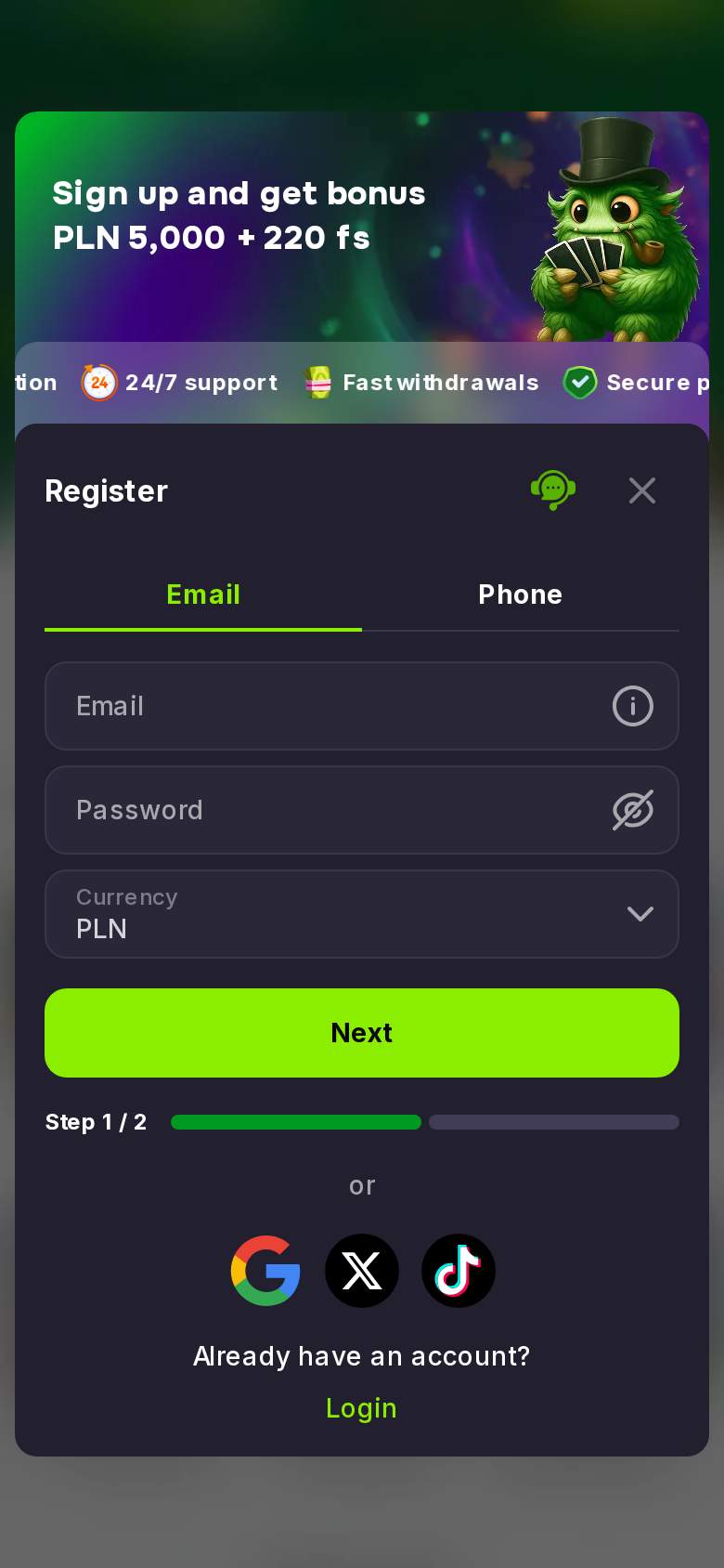 Verde Casino — rejestracja